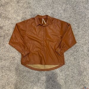Anthropologie Faux Leather Brown Shirt Sz Small